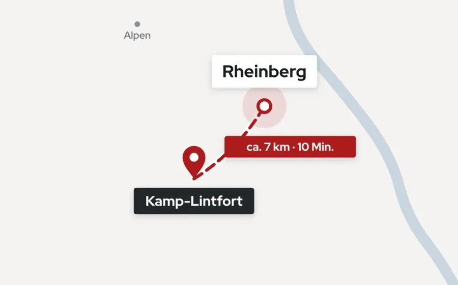 Einsatzgebiet von Baumeister Dachtechnik: Anfahrt von Kamp-Lintfort nach Rheinberg, ca. 7 km
